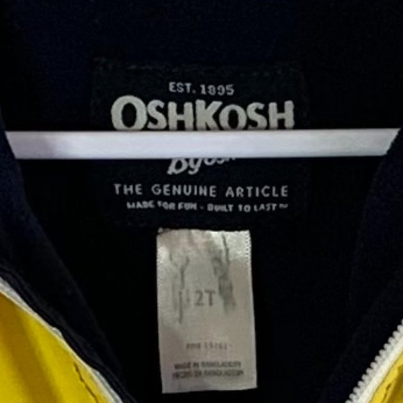 OSHKOSK B'Gosh, Kid's ZipperJacket w/Hood, Navy & Yellow, Size 2T - Picture 7 of 8